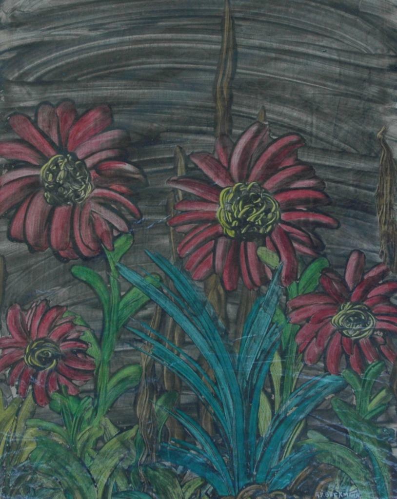 Beautiful Vintage Watercolor of a Garden with Zinnias? – Signed A. F. Beckmann
