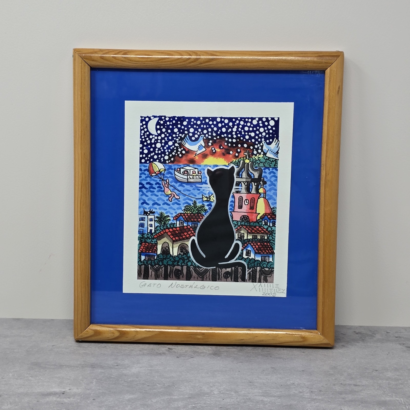 Xaime Ximenez Cat Origional Signed Painting Mexico Gato Nostalcaico Vtg 2005