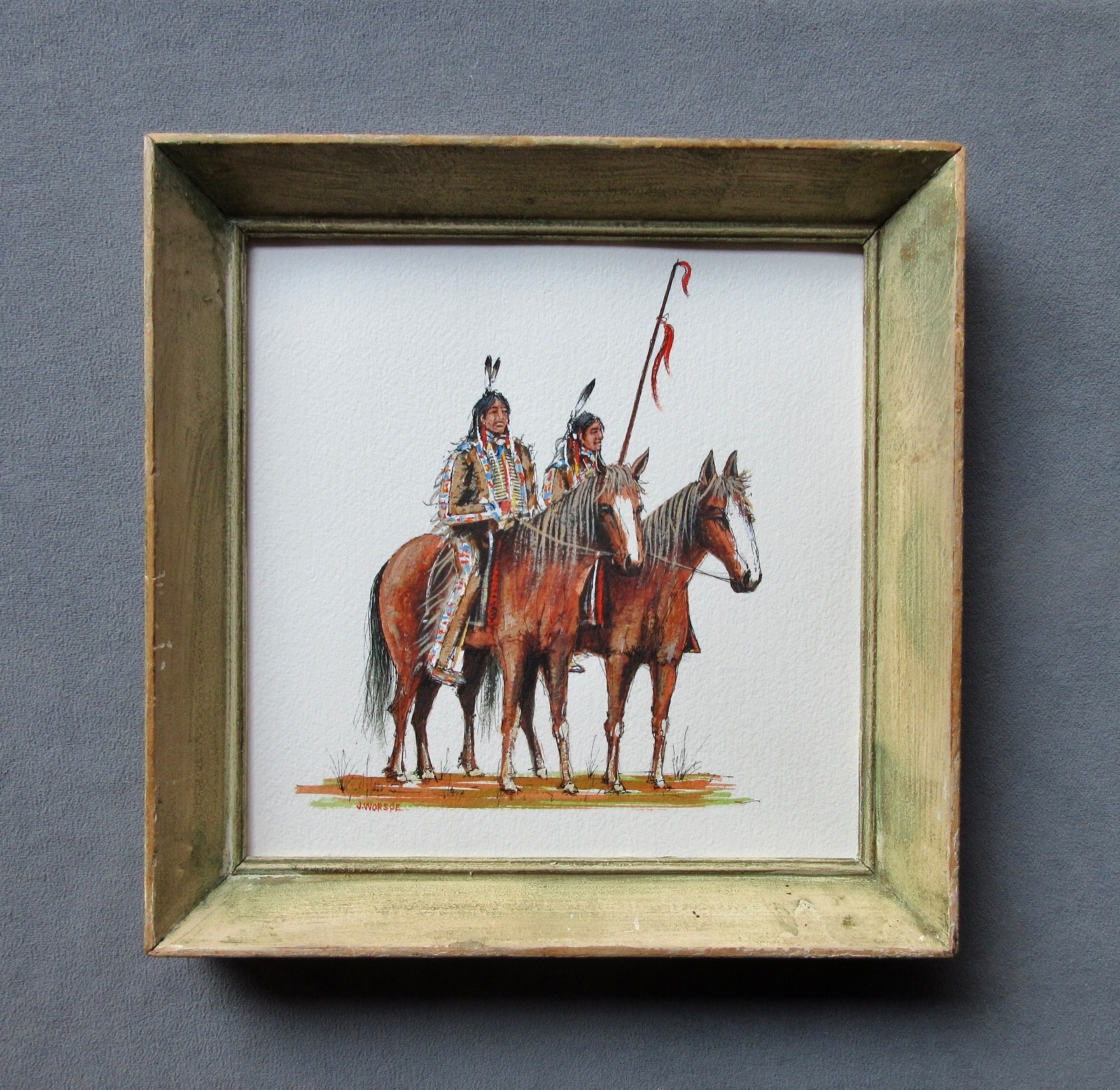 Jan Worsoe (20th Century) Gouache/Watercolor Painting of Native Americans
