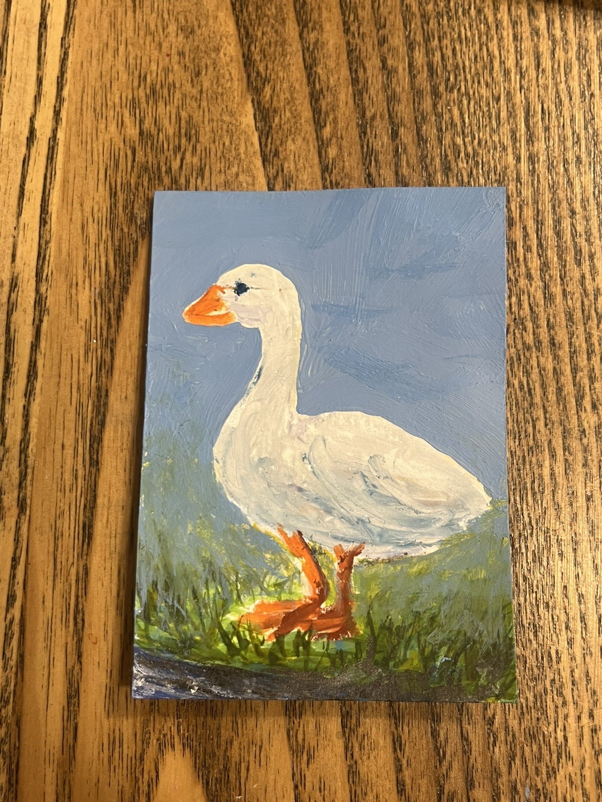 ACEO PRINT nice white goose robin’s egg vintage blue acrylic Painting 3.5×2.5