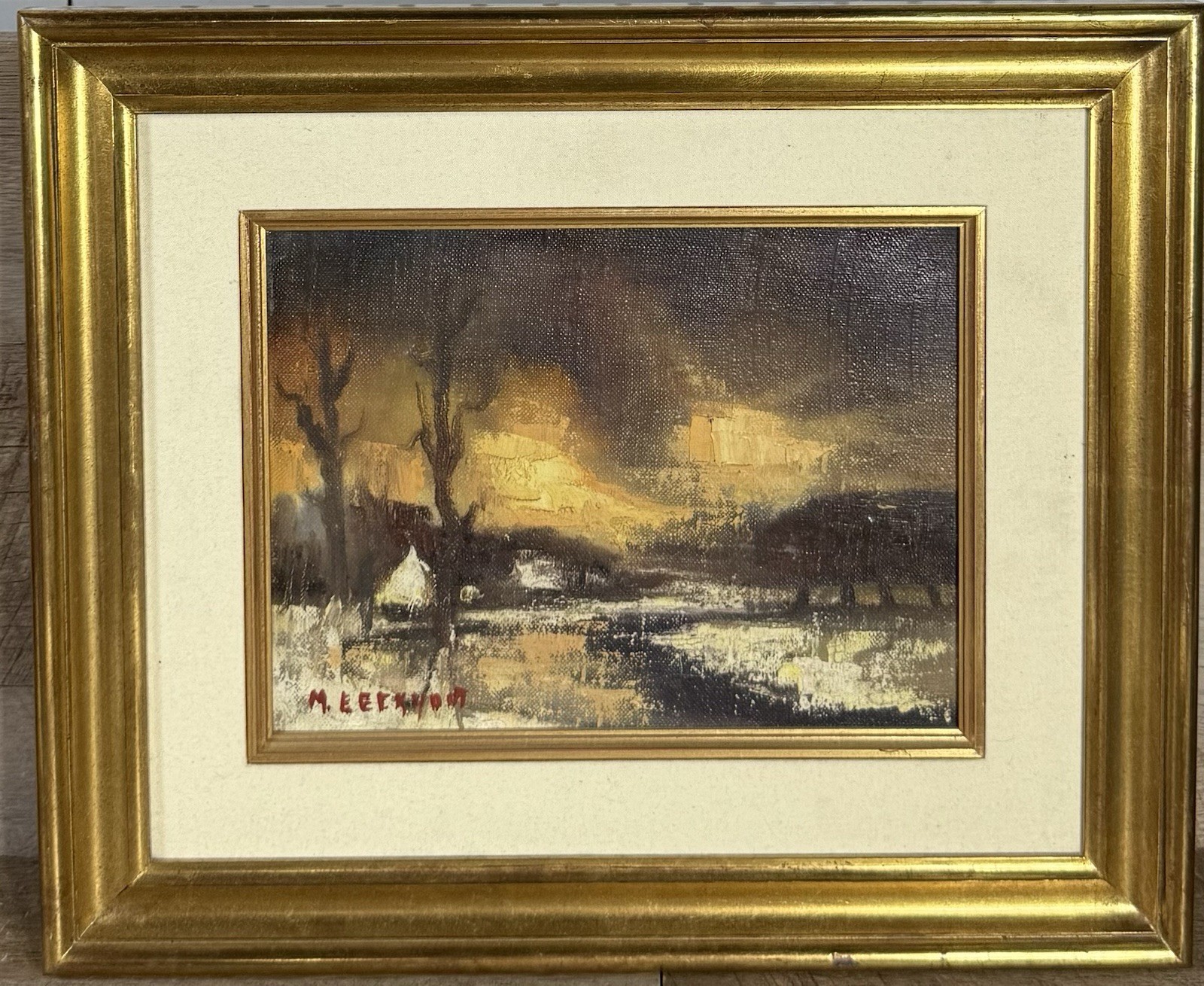 Mid Century European Moody Expressionst Oil On Canvas Framed M. Eekhout