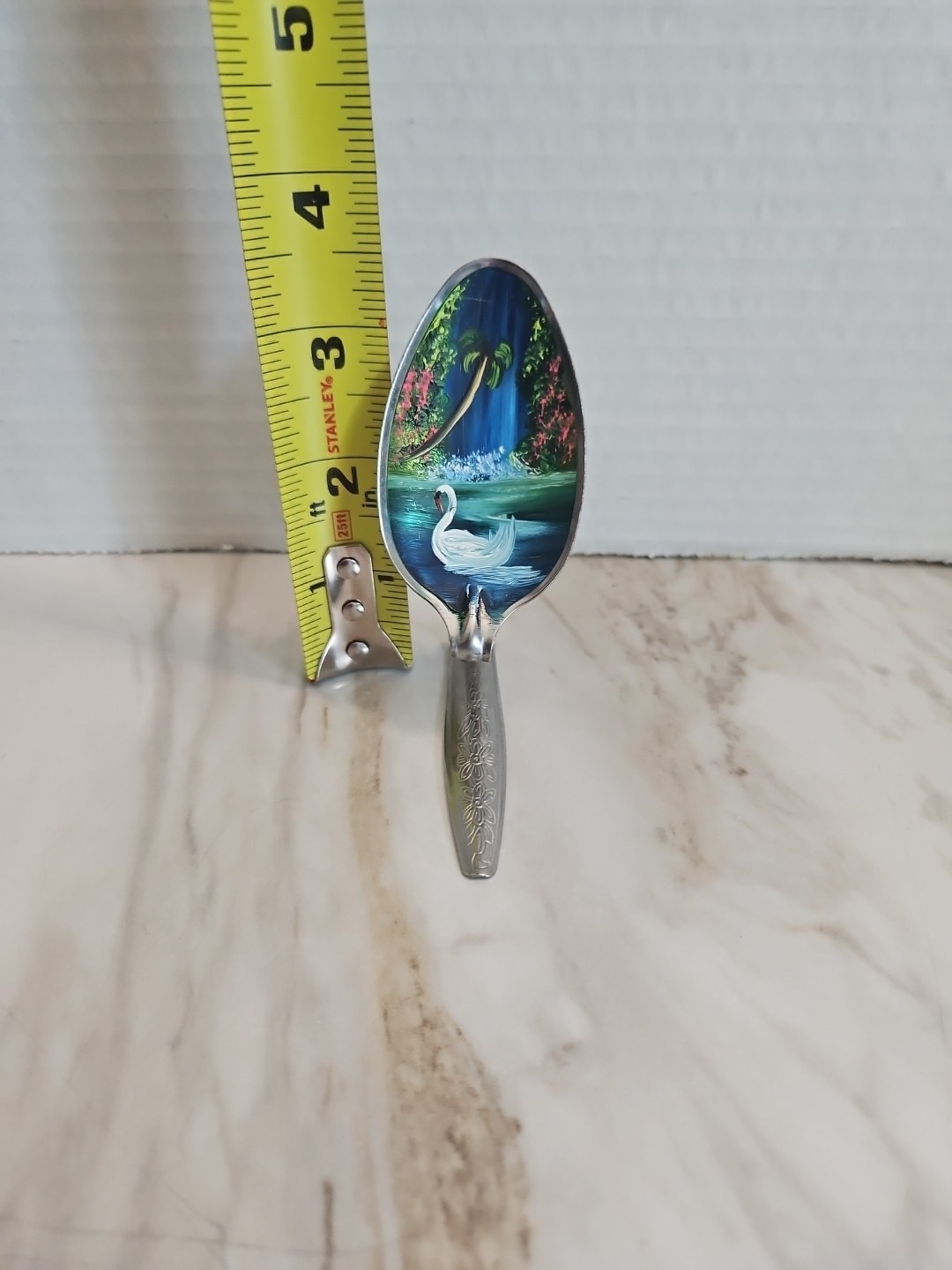 Vintage HAND PAINTED SPOON ORIGINAL ART Miniature Landscape Oil Painting Spoon