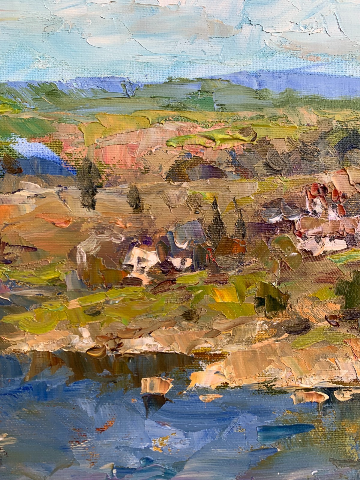 Oil painting Pond Ukrainian painter Canvas Unframed original Decor landscape