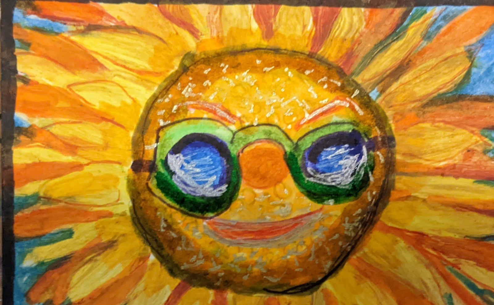 ACEO Original watercolor Painting markers Signed bright Sunflower Sunface