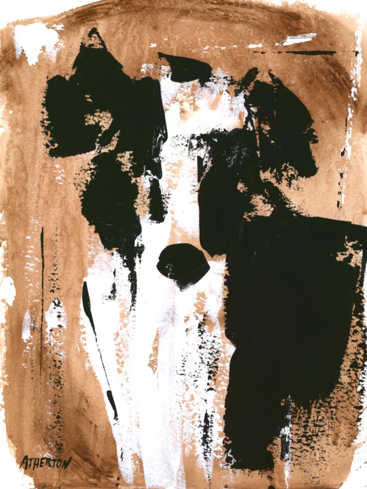 Original 9×12 Abstract Dog Portrait Painting Black & White Modern Art Texture