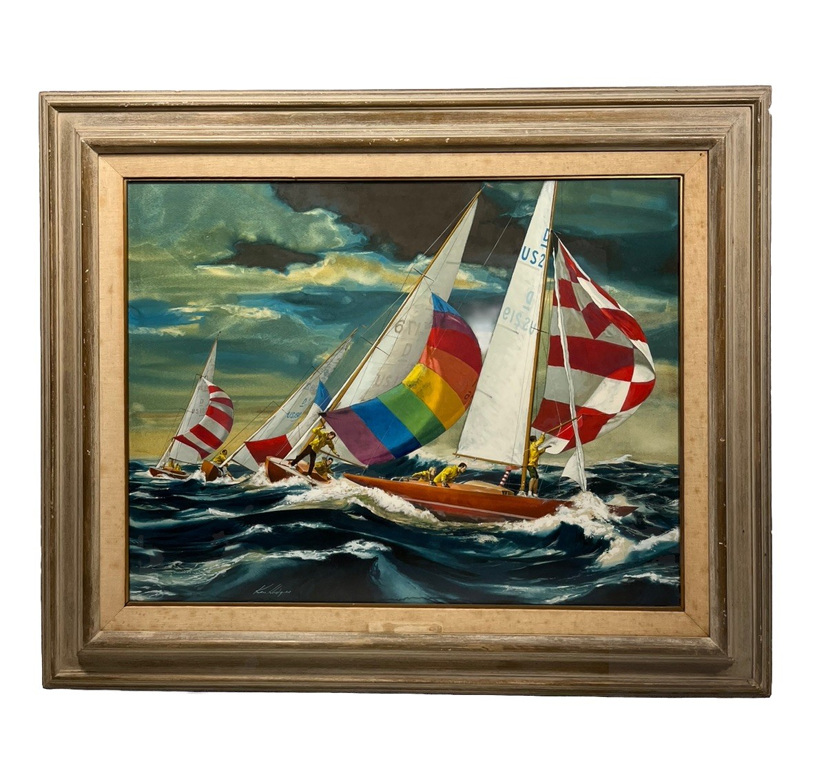 KEN HODGES AMERICAN ILLUSTRATOR SAILBOAT YACHT RACE NAUTICAL OCEAN PAINTING