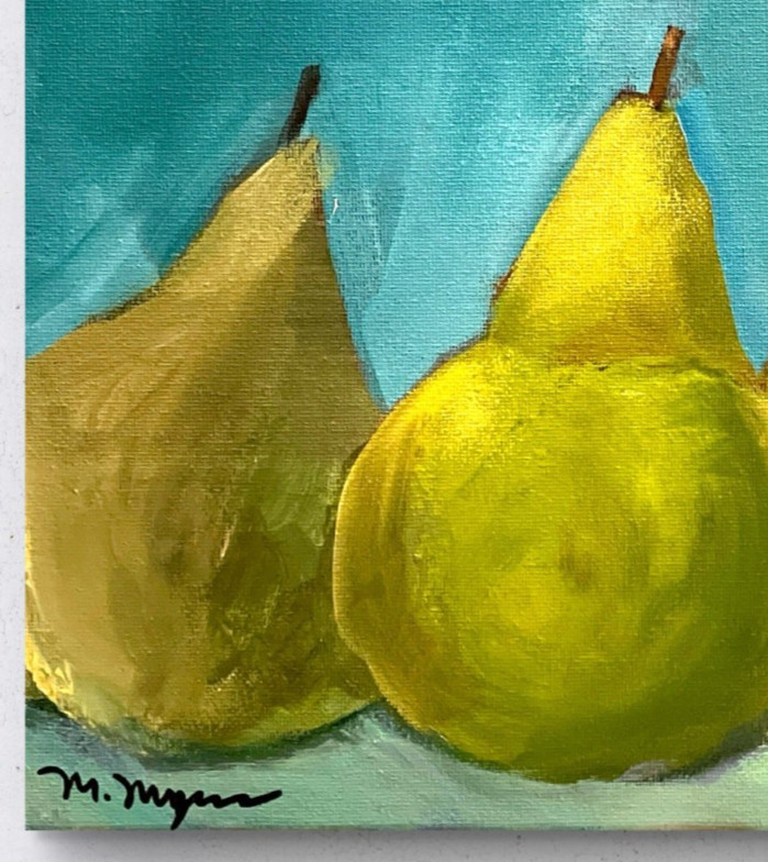 Mary Myers Original Abstract Expressionism 11×14 Yellow Pears Still Life Signed