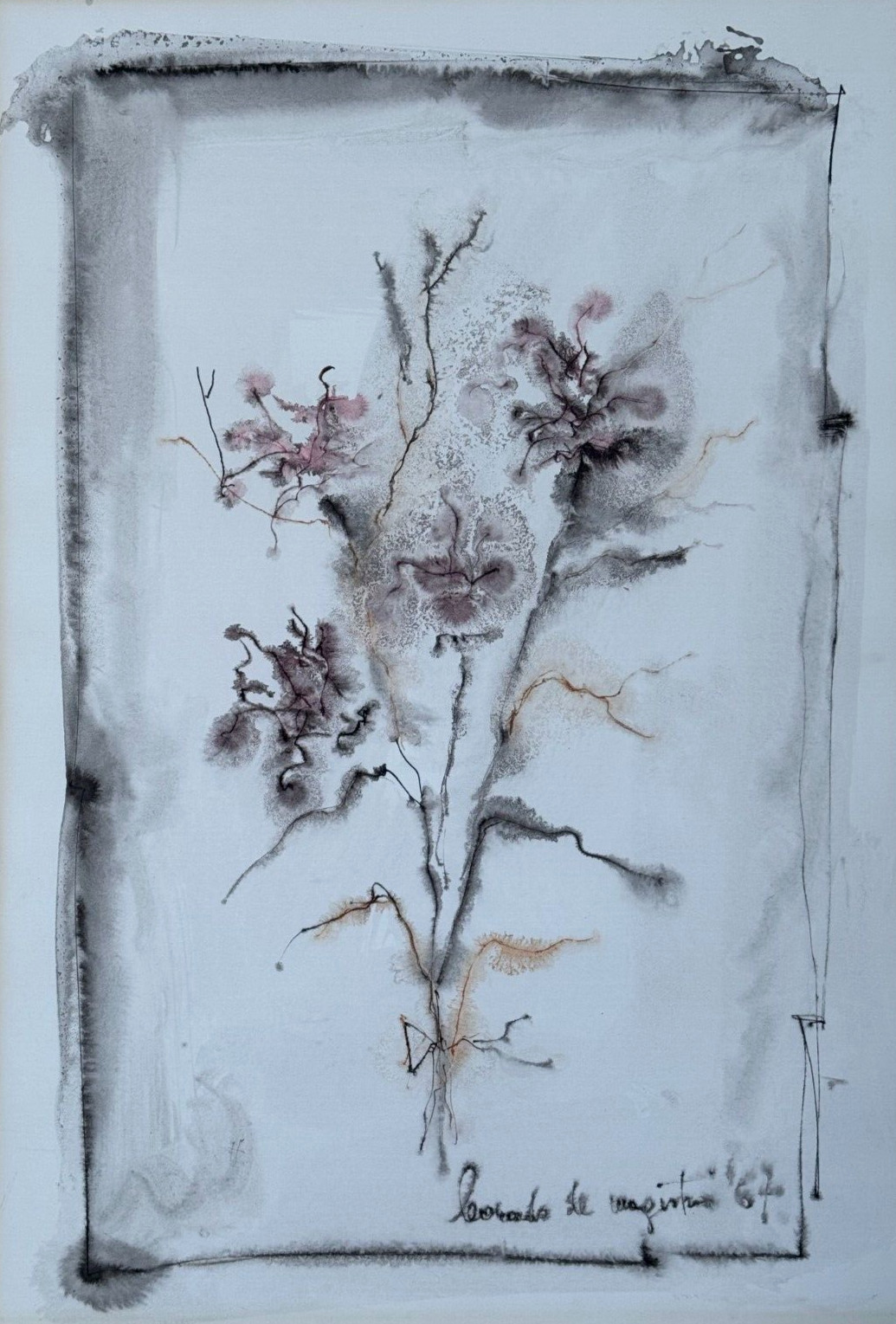 LEONARDO DE MAGISTRIS SIGNED ORIGINAL PAINTING FLORAL ABSTRACT WATERCOLOR 1967