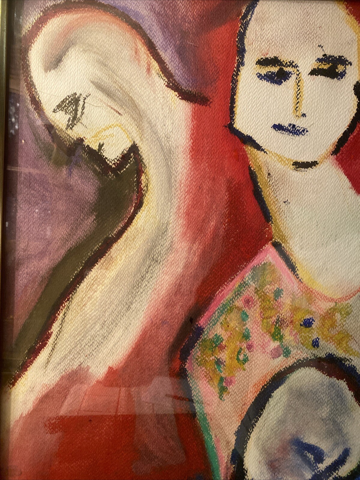 “ALEXANDRA JACOBS” ABSTRACT FIGURAL PASTAL PAINTING SIGNED