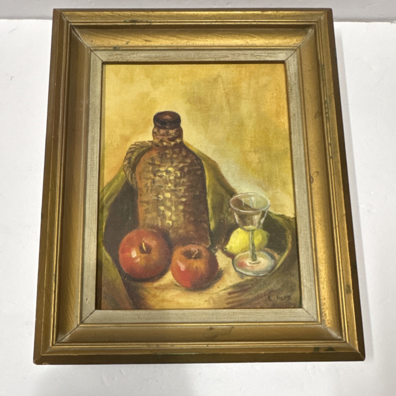 E. Holz Signed Oil Painting Still Life Apples Framed, 13x10in