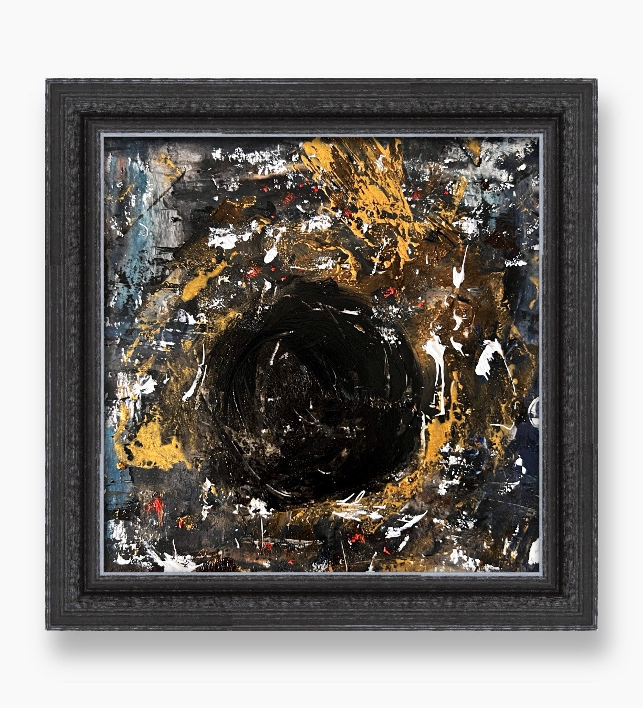 Star Dust Black Abstract Art Framed Cosmic Gift for Men Dark Matter Painting 6”