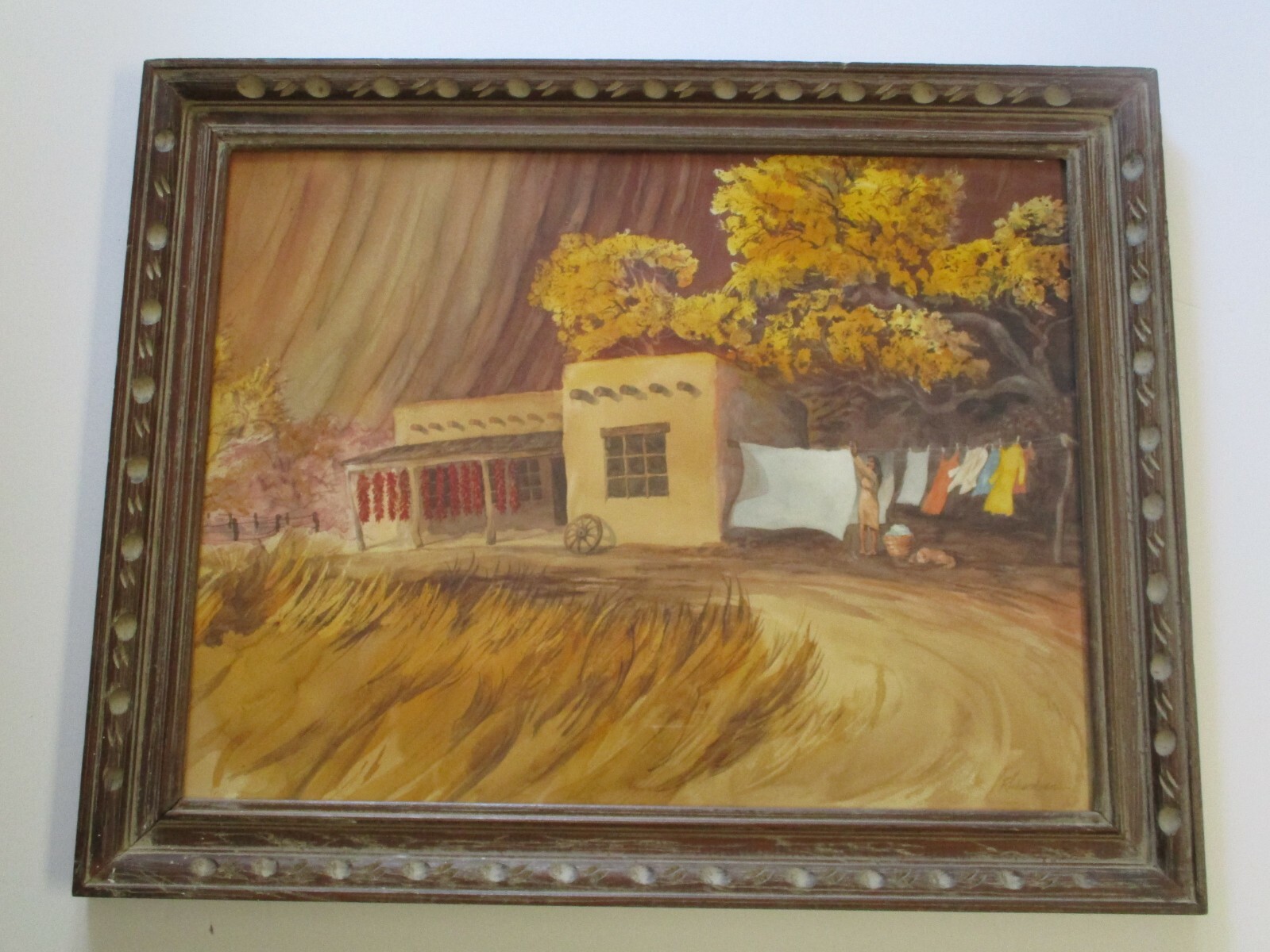 VINTAGE PAINTING AMERICAN LANDSCAPE TAOS NEW MEXICO INDIAN PUEBLO RICHARDSON