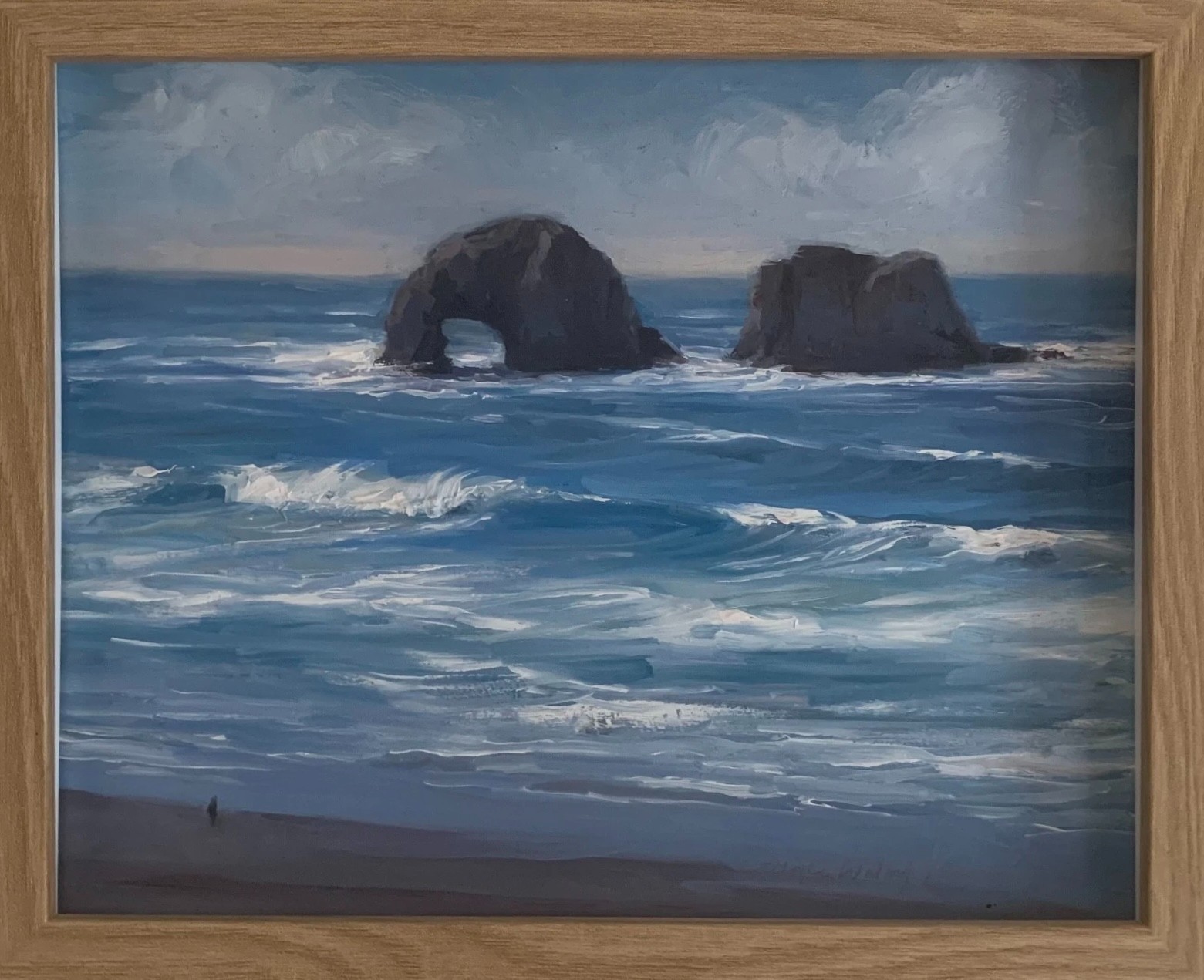 Iconic Oregon coastal art Rockaway Beach seascape painting by living artist 8×10
