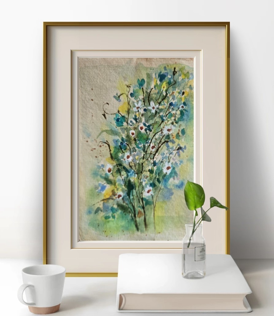 Original Signed Watercolor Painting. Floral. Daisy. Wildflowers. Wall art.