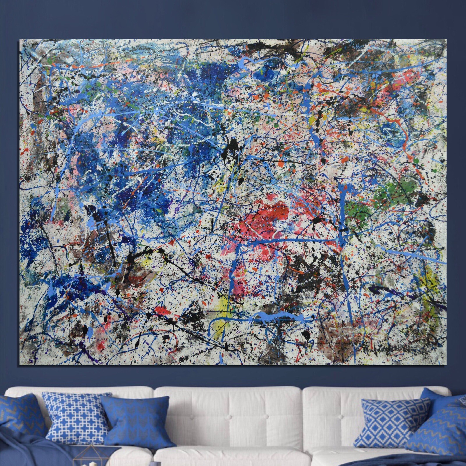 Jackson Pollock style Professional Painting 84”X62” (7 Foot) Abstract Modern XL