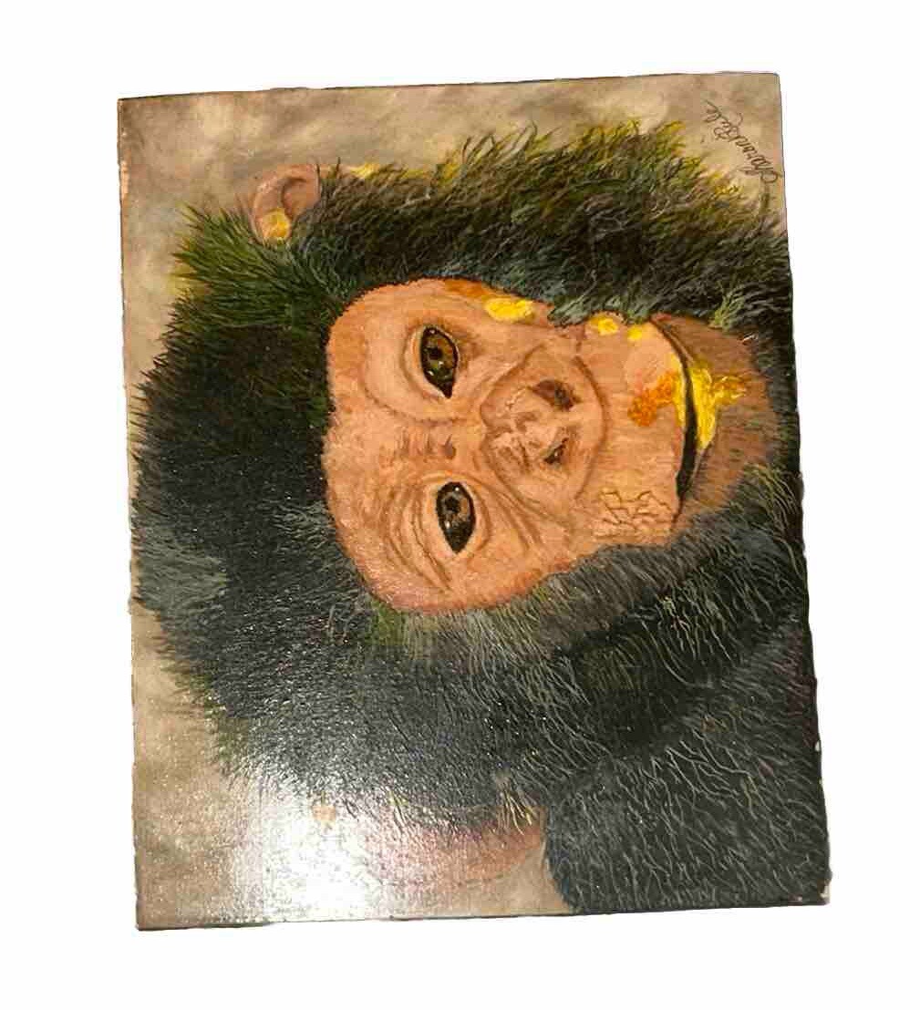 2014 The Wildlife Art Of Sharon Rule Monkey Chimpanzee 8”x10” Oil Board Africa
