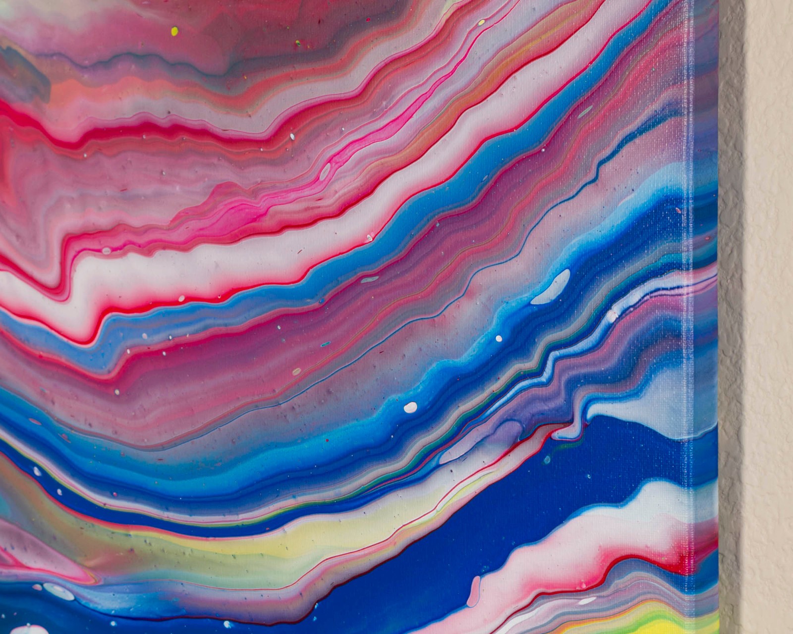 Primary Pathways | Original Striped Pour Painting, Acrylic Fluid Art, 16×20
