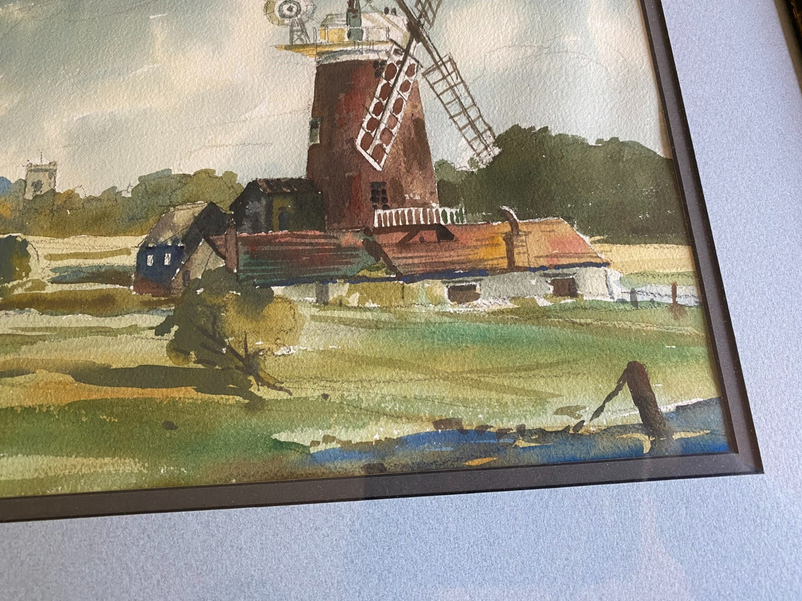 Framed original watercolor Cley Windmill Norfolk England Douglas Ettridge 1968