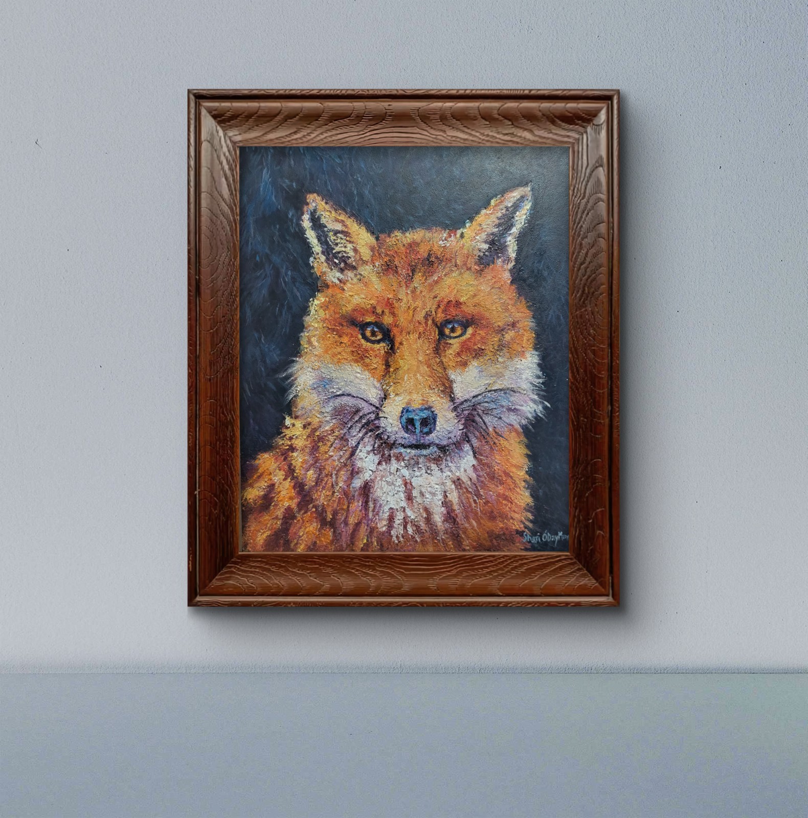 18 X 22 In Acrylic Original Fox Framed Textured Painting on hardboard