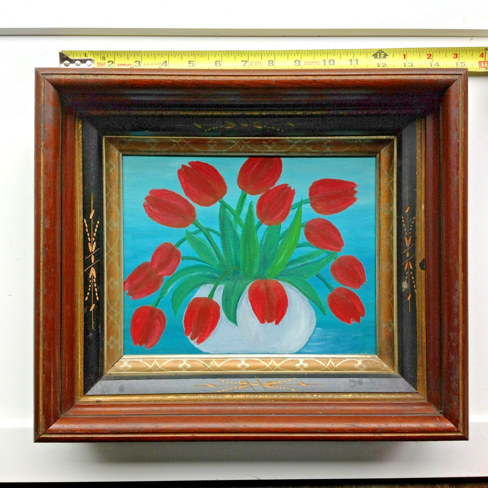 Tulips Painting Bouquet of Flowers Vase Artist Doris Kellogg 14-5/8″ x 12-5/8″