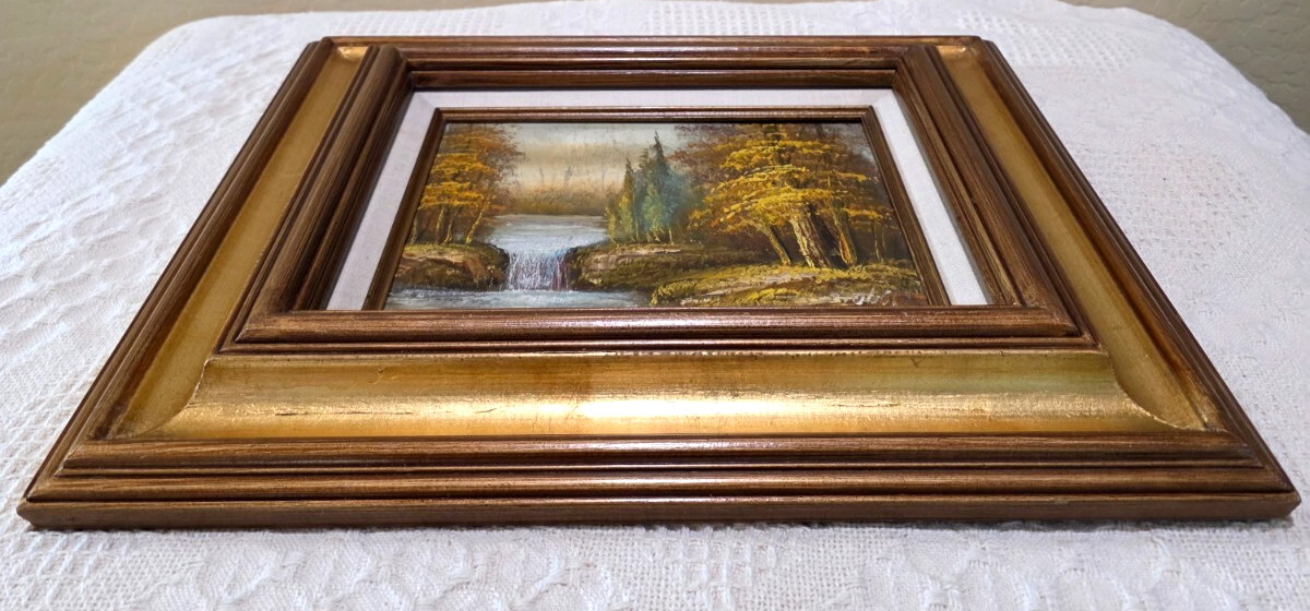 Original Landscape Mountains Forest Waterfall River Stream Signed Oil Painting