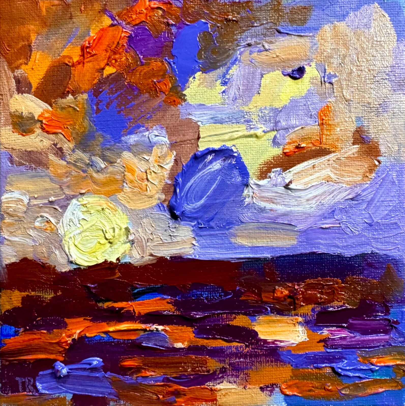 Ocean Oil painting ORIGINAL art Seascape artwork small sunset landscape 6×6″