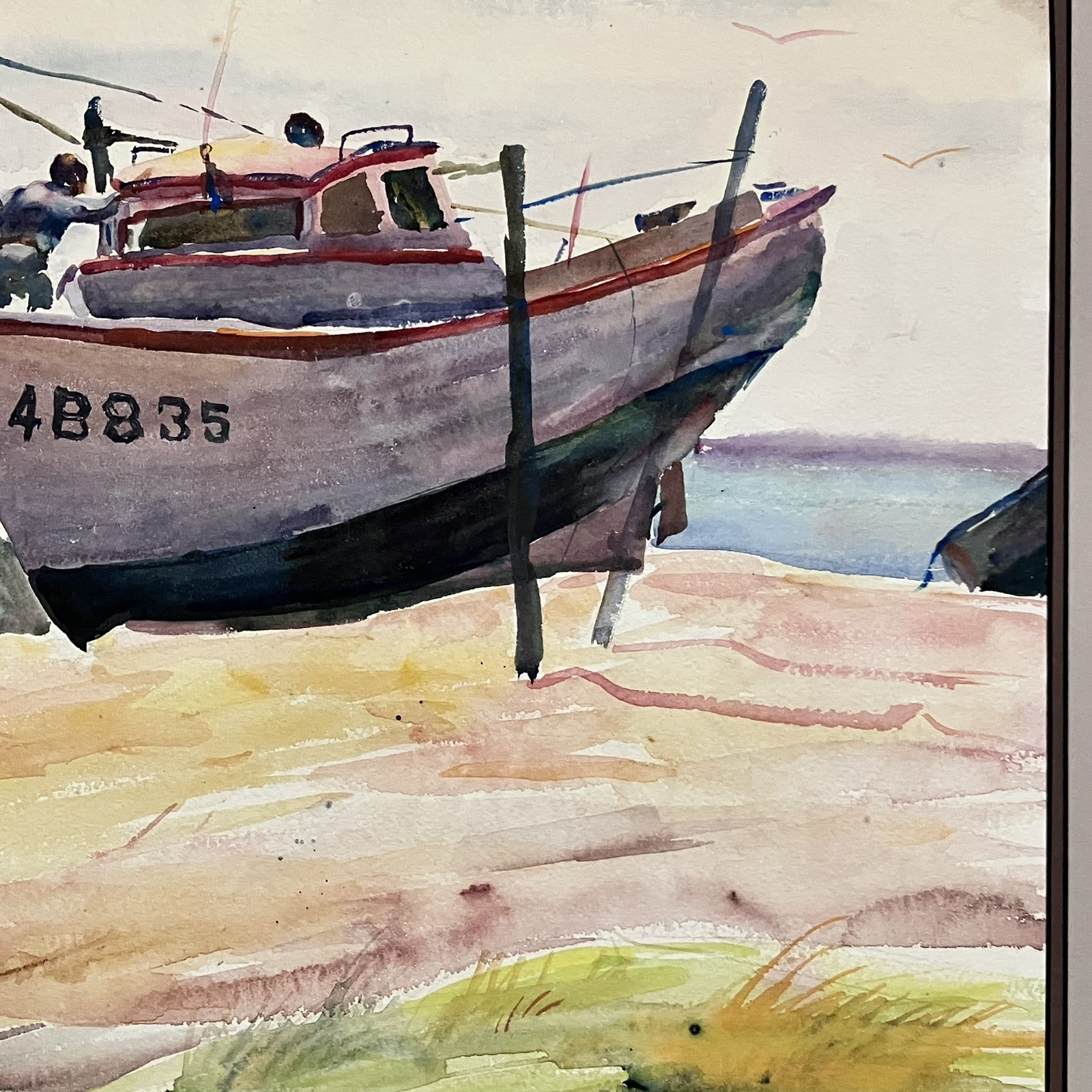 Listed HELEN A. KING (1900-77) Watercolor / BOATS & FISHERMEN / Matted To 21×27