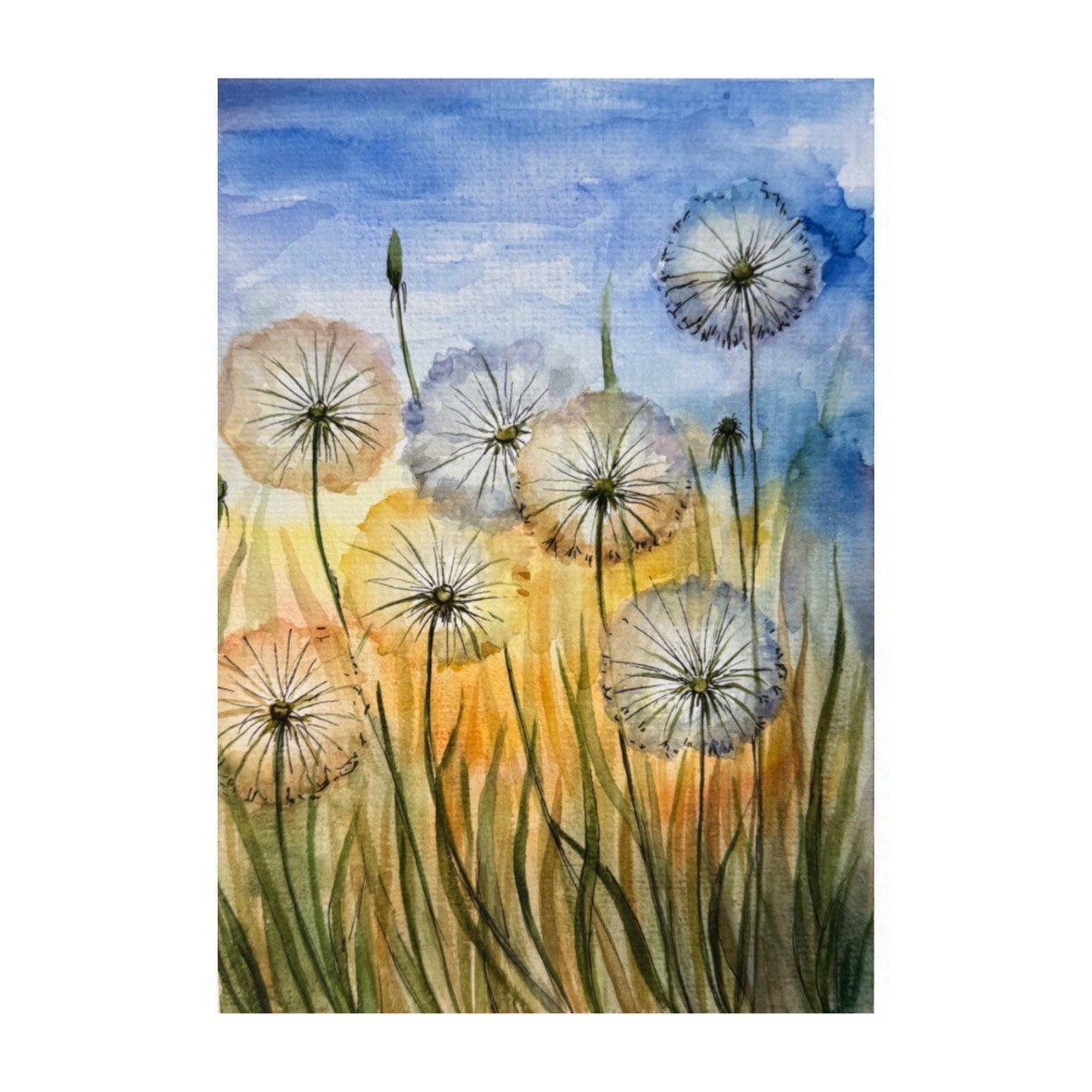 original watercolor Art Dandelions Painting Wildflowers Art Flowers Painting