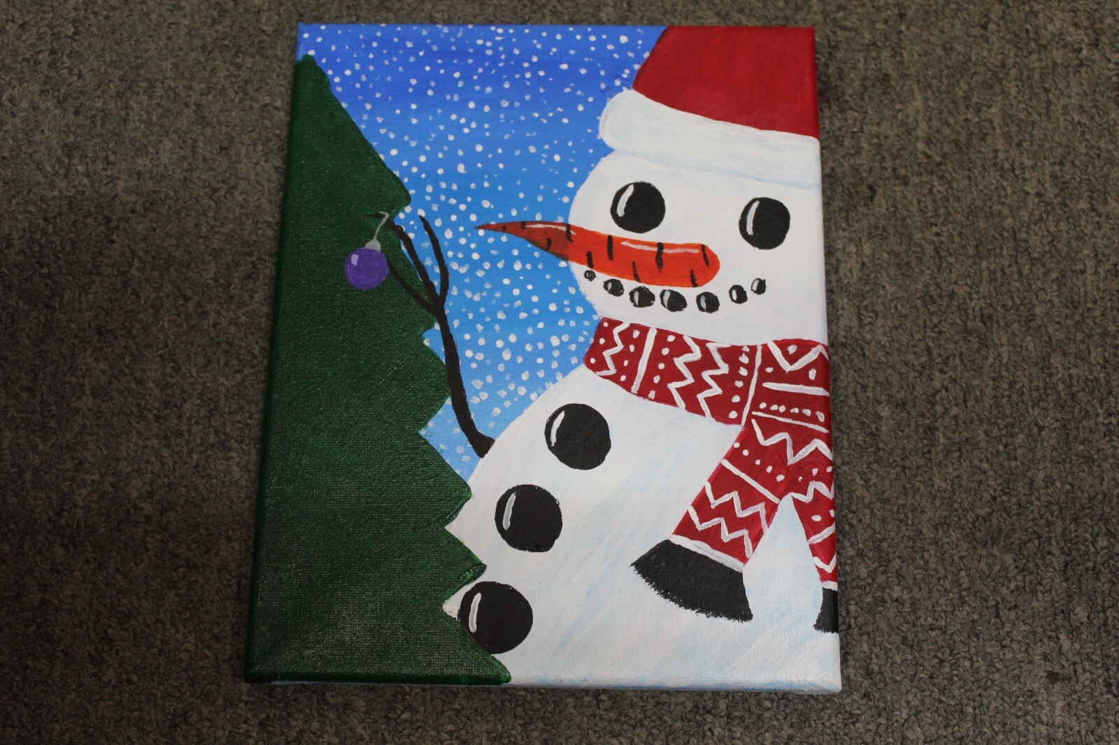 Snowman With Ornament 8 x 10 Acrylic Hand Painted Original On Canvas