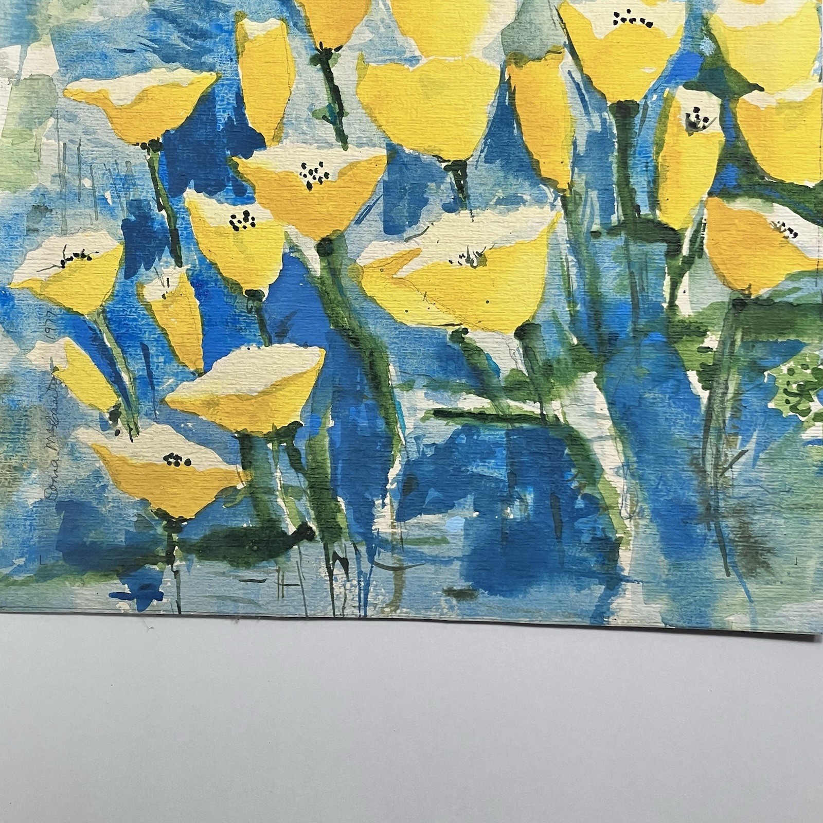 ORIGINAL WATERCOLOR of Yellow Poppies / DONNA McCAULEY? / 12×13 Inches / SIGNED