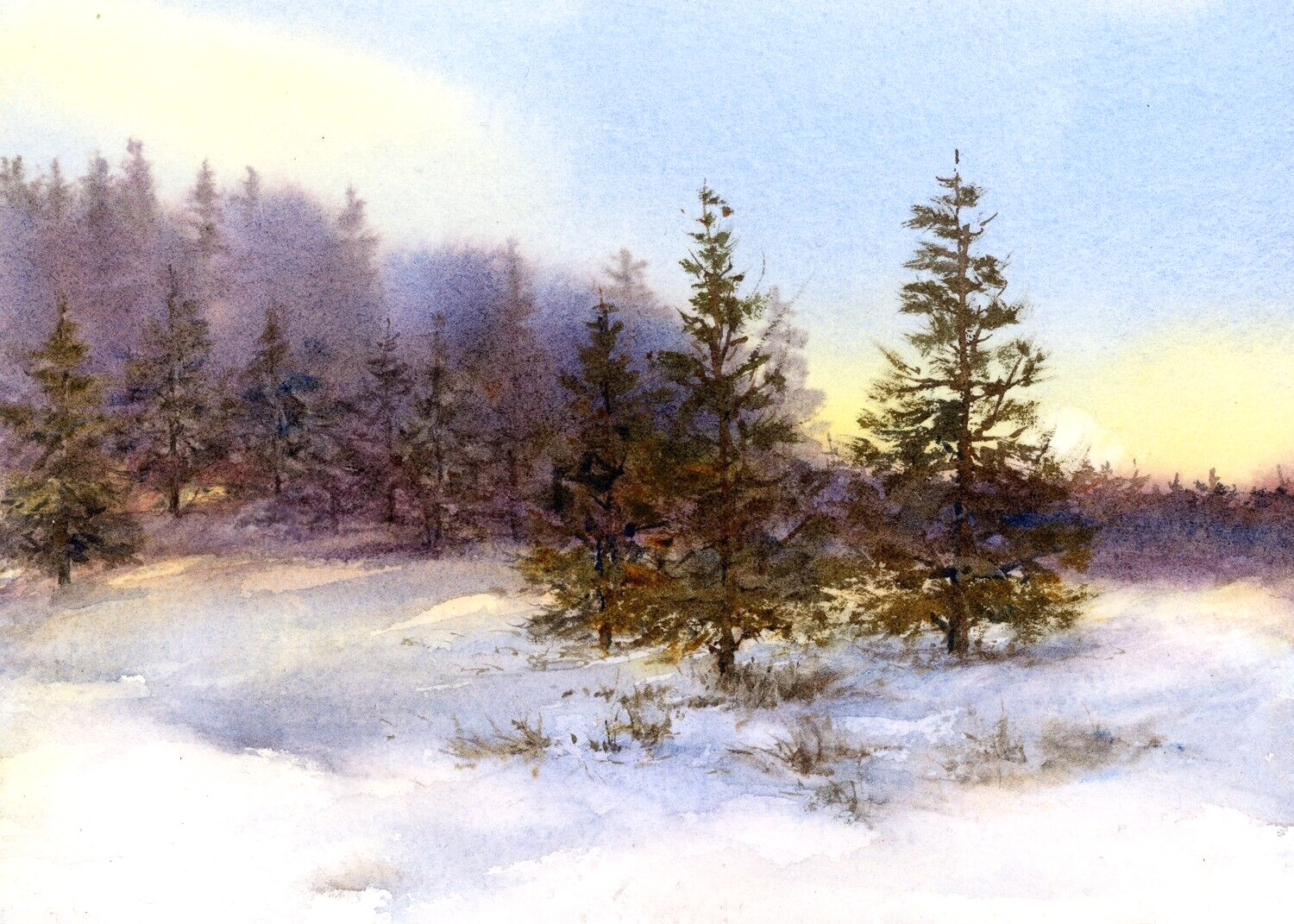 WINTER SNOW SCENE – Linda Henry Original WATERCOLOR PAINTING Impressionist Style
