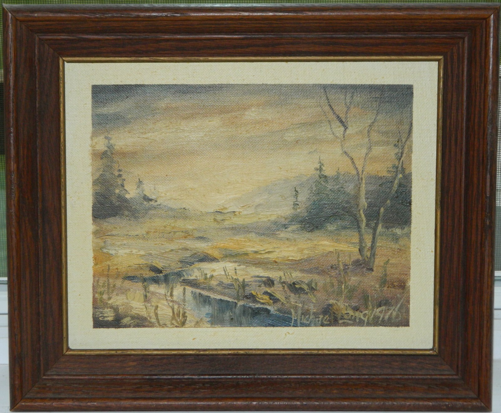Vintage Oil Painting. Landscape. 10 1/2″ x 12 1/2″ Framed ~Michael Lang 1976