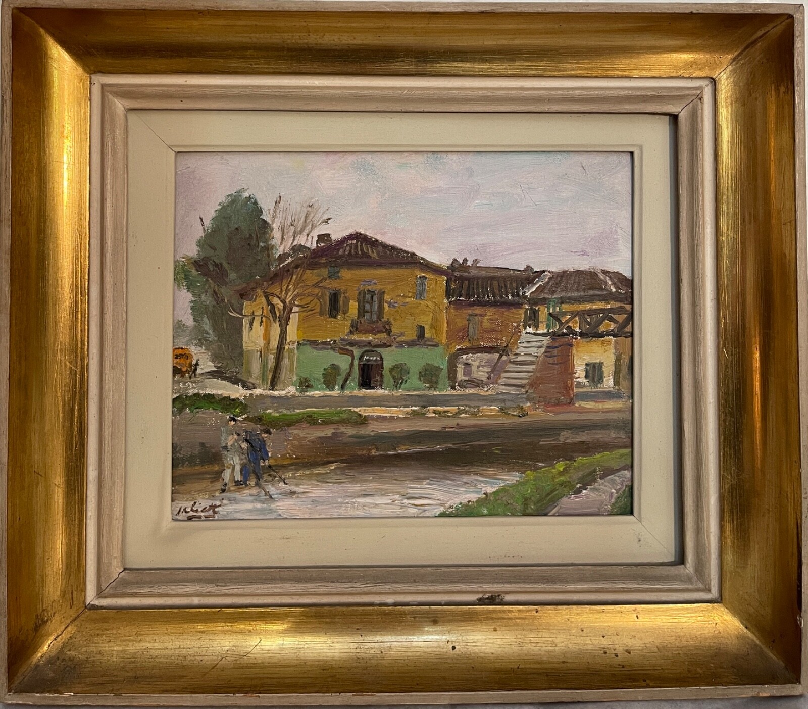 Painting Oil On Board, Shapes Long The Naviglio, Pietro Virgilio Lambert Xx