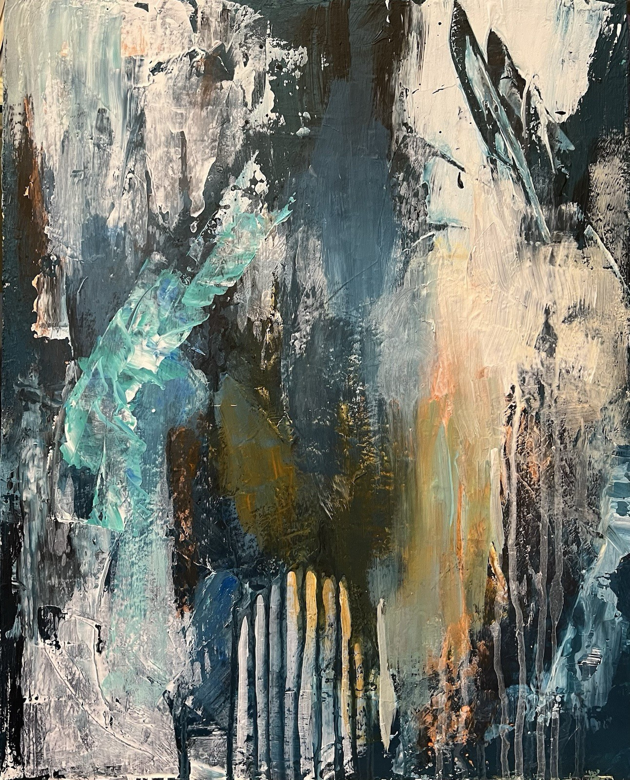 Abstract Original Painting “Waterfalls” on Panel – Unframed Wall Art