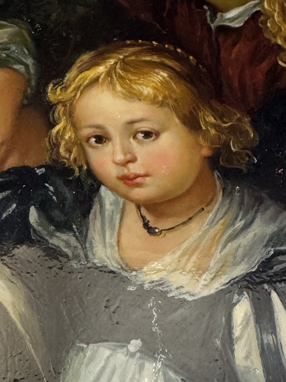 Oil Painting original Mother Infant Baby Children 19Th C Style Domed Wood Plaque