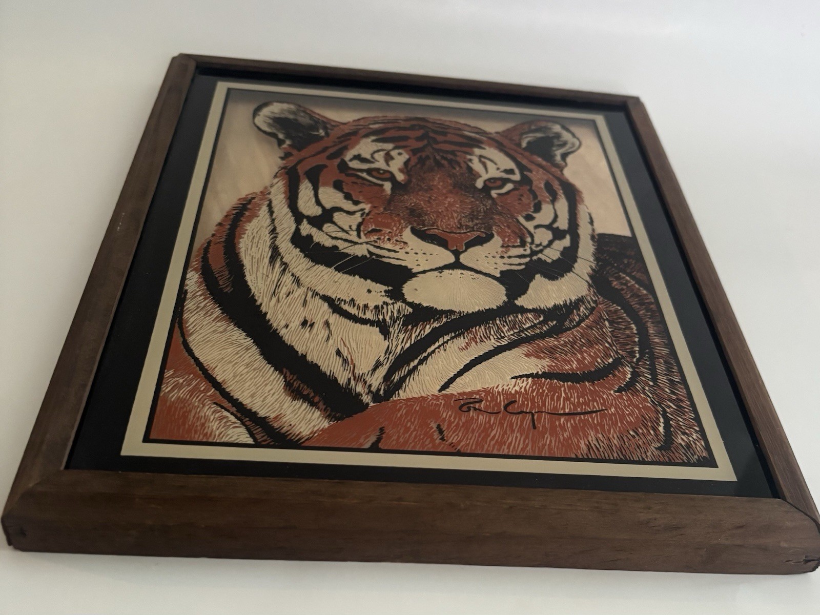 Rare 2 Framed Reverse On Glass Tiger& Lion Lulu’s Inc Vintage 77 Wall Art Retro
