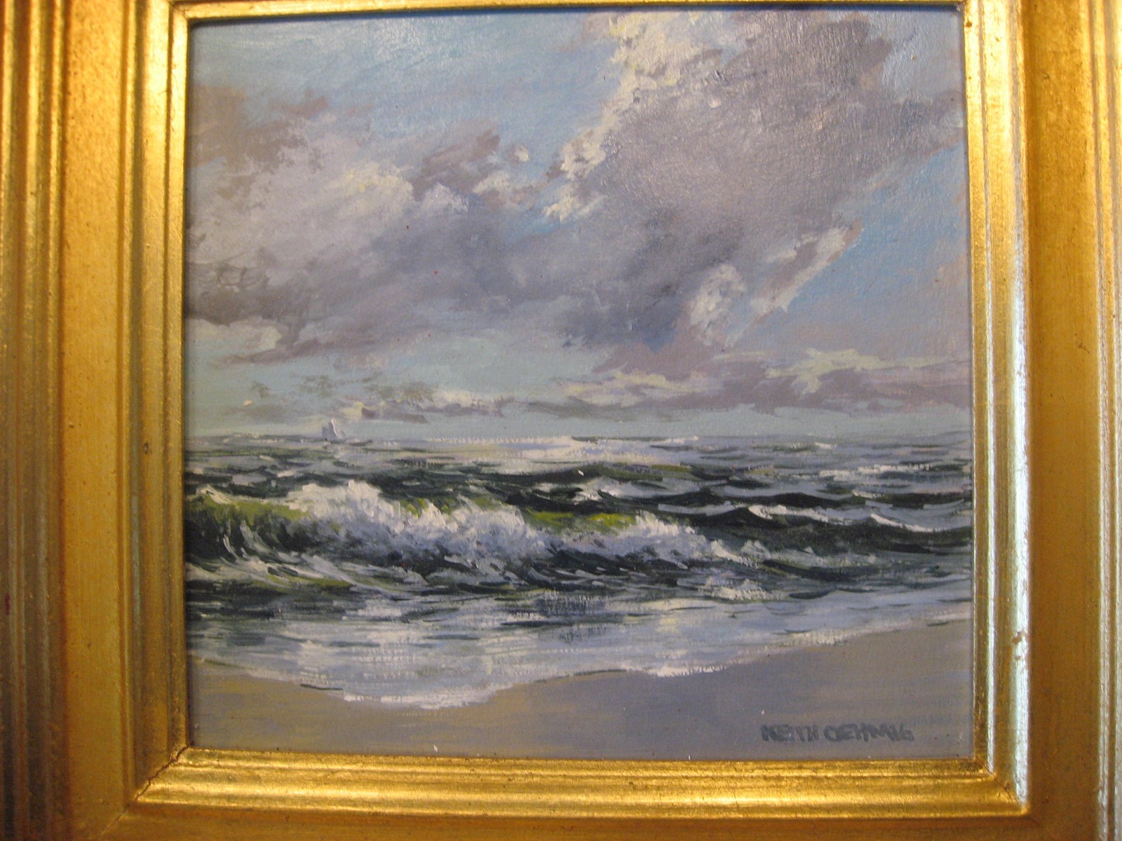 Keith Oehmig Painting Titled «Small Point Beach» Oil on Board Framed