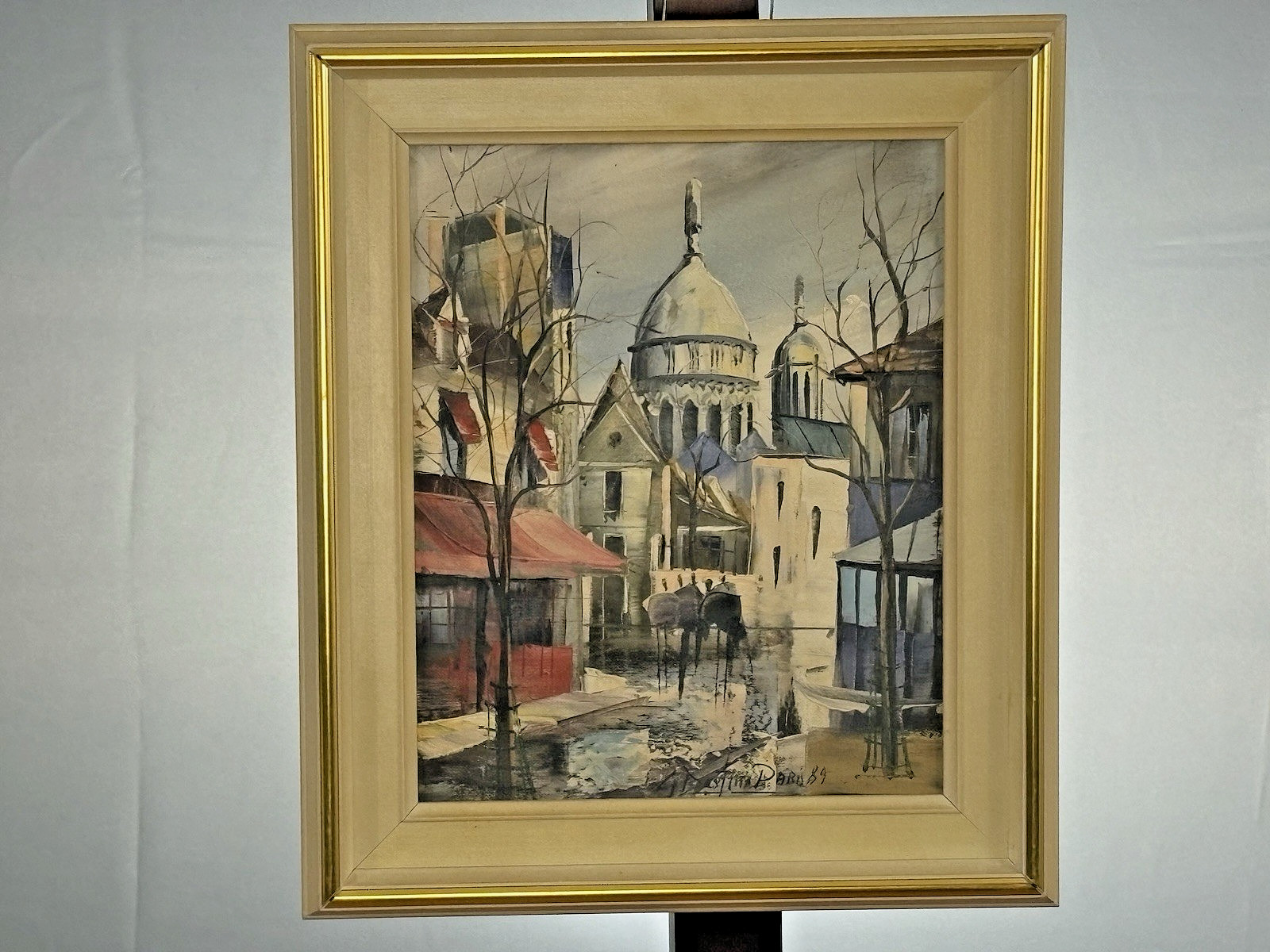 Montmartre Paris Original Oil Painting Signed 1989 by M. Stefan Framed 30×35 cm
