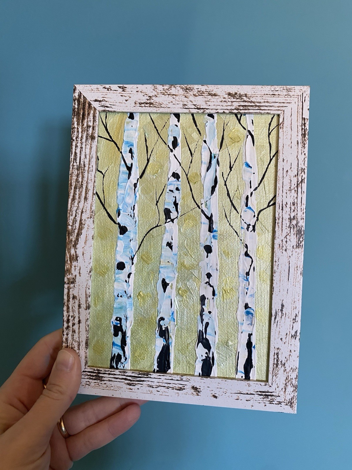 Birch Trees Forest Art,Original Acrylic Painting On Canvas Panel,5/7 Framed