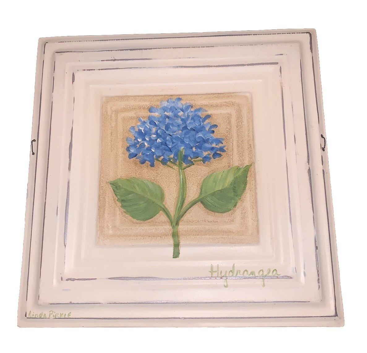 GA Artist Linda Pirkle Blue Hydrangeas Floral Flower 11.25”Sq Metal Panel