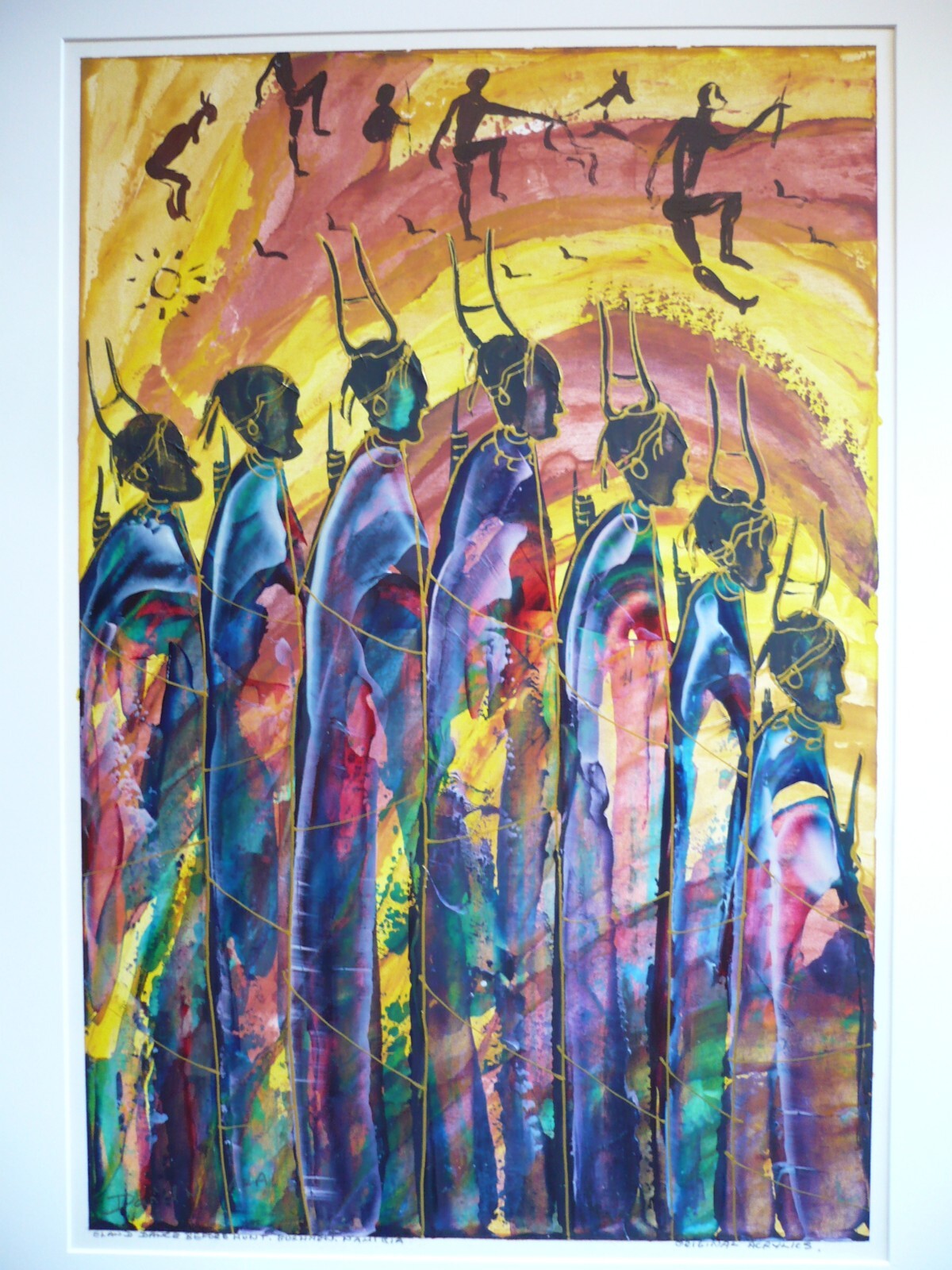 DAVID N’LALA, NAMIBIA MODERN MODERNIST EXPRESSIONISM OIL ACRYLICS PAPER AFRICAN
