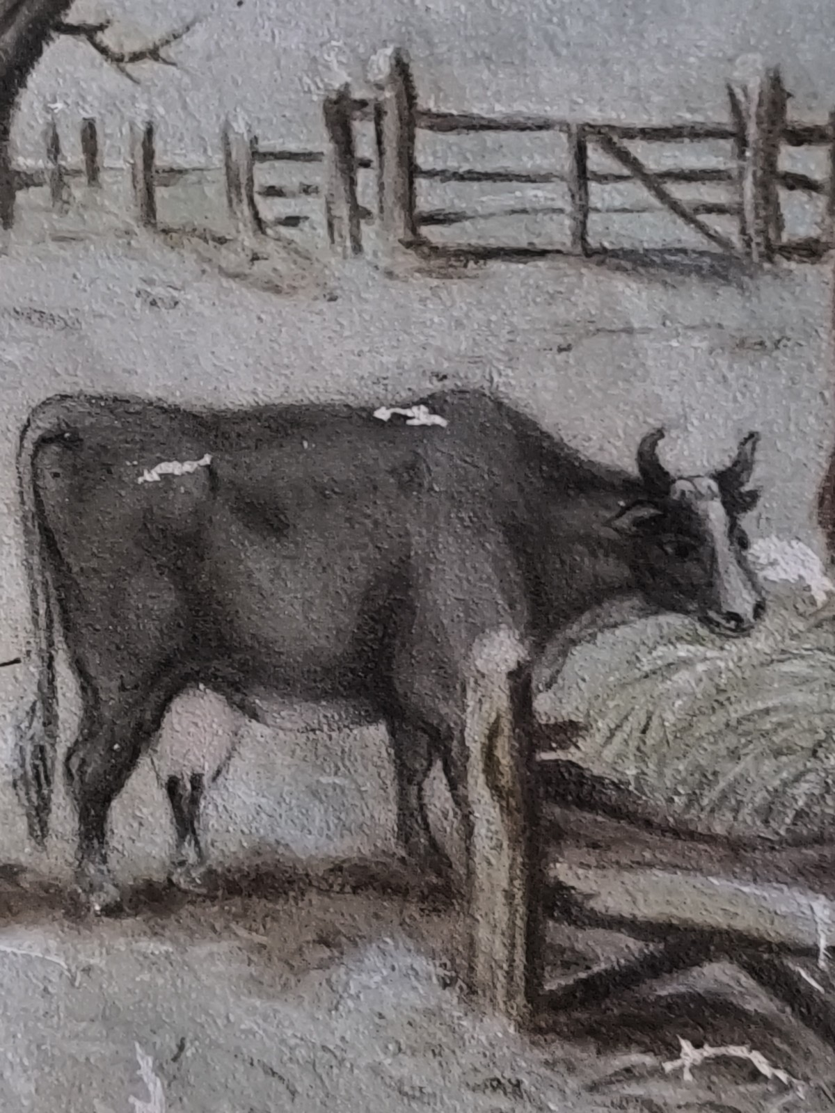 Painting Rustic Winter Soft Farm Cows Hens Vintage Charming Amelie Badoche