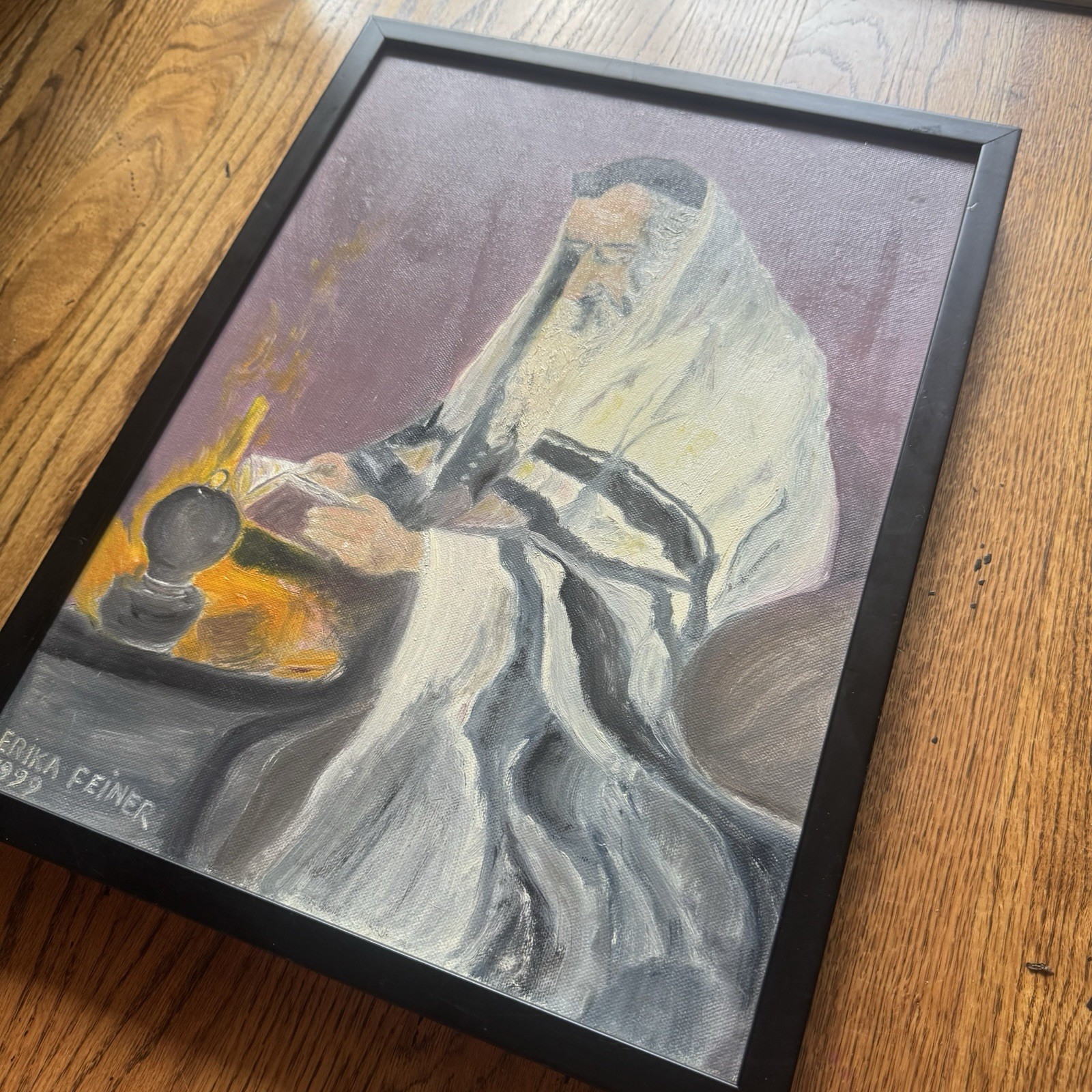 Vintage Original Signed Portrait Painting | Judaica Art Jewish Rabbi | Framed