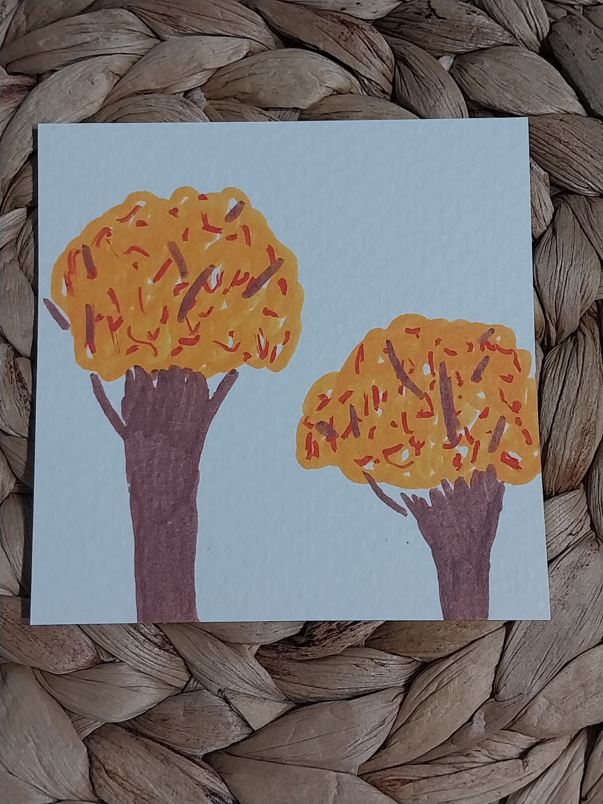 3×3 Inch Acrylic Painting On Watercolor Paper Plant Fall Tree Orange Red Leaf M1