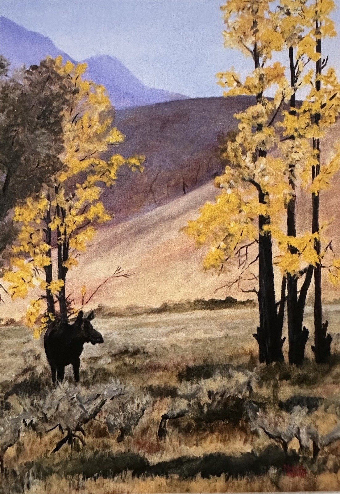 ACEO Oil Painting PRINT Moose Grand Tetons NP Miniature 2 1/2 x 3 1/2 in