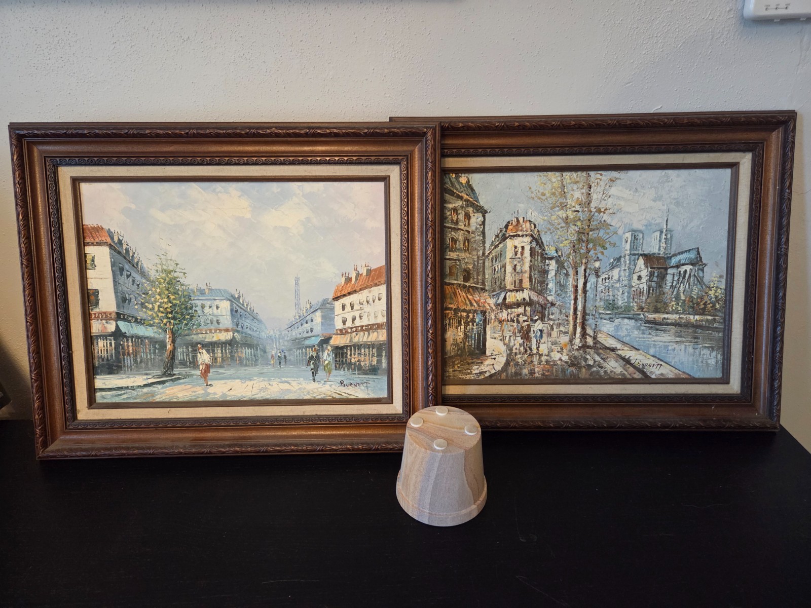 Vintage Set 2 Framed Paris Oil Paintings Decor Art Signed Caroline Burnett 17×21