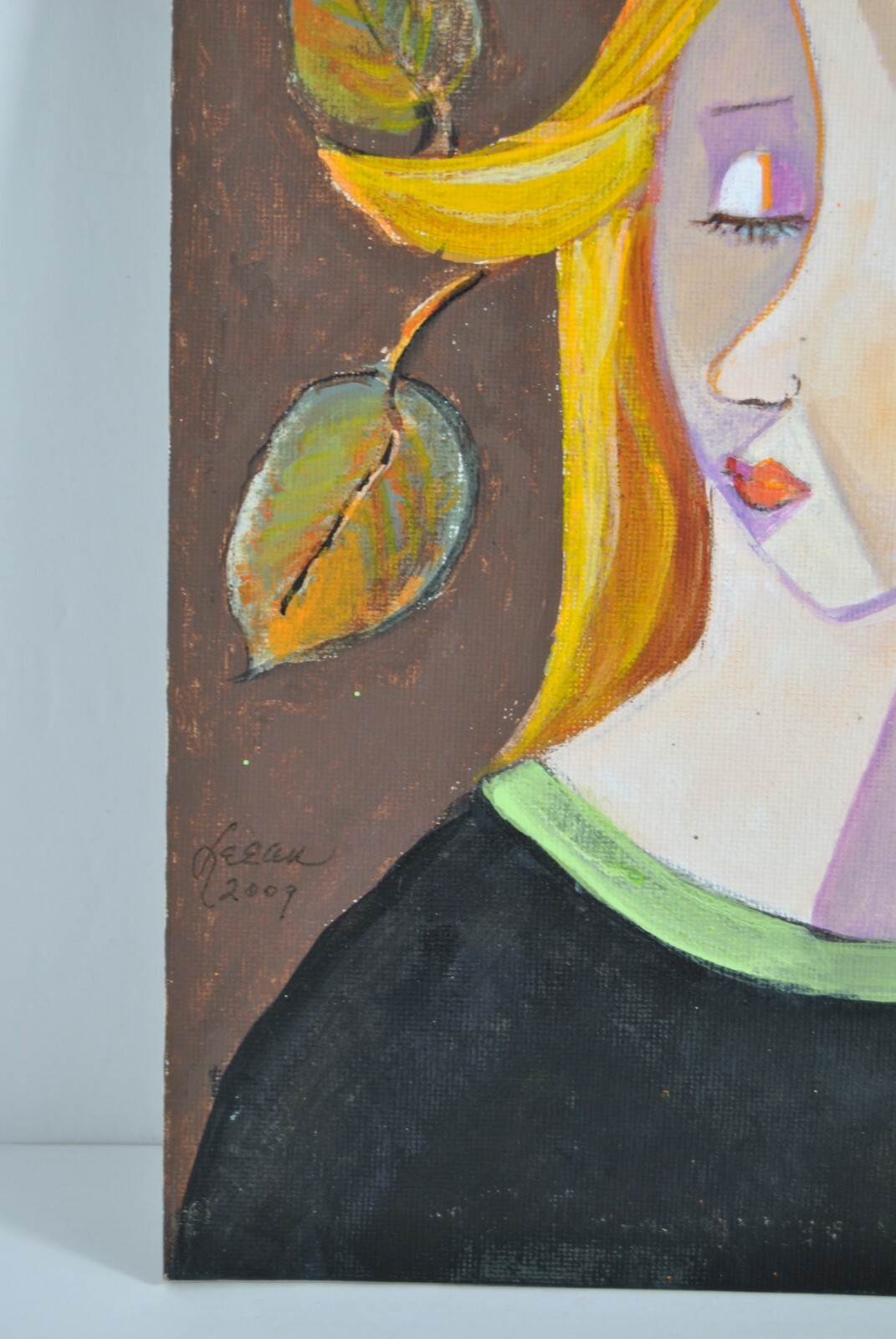 TWEETING THOUGHTS Picasso Cubism Acrylic by Artist Leean Swanson 13 x 17 in»