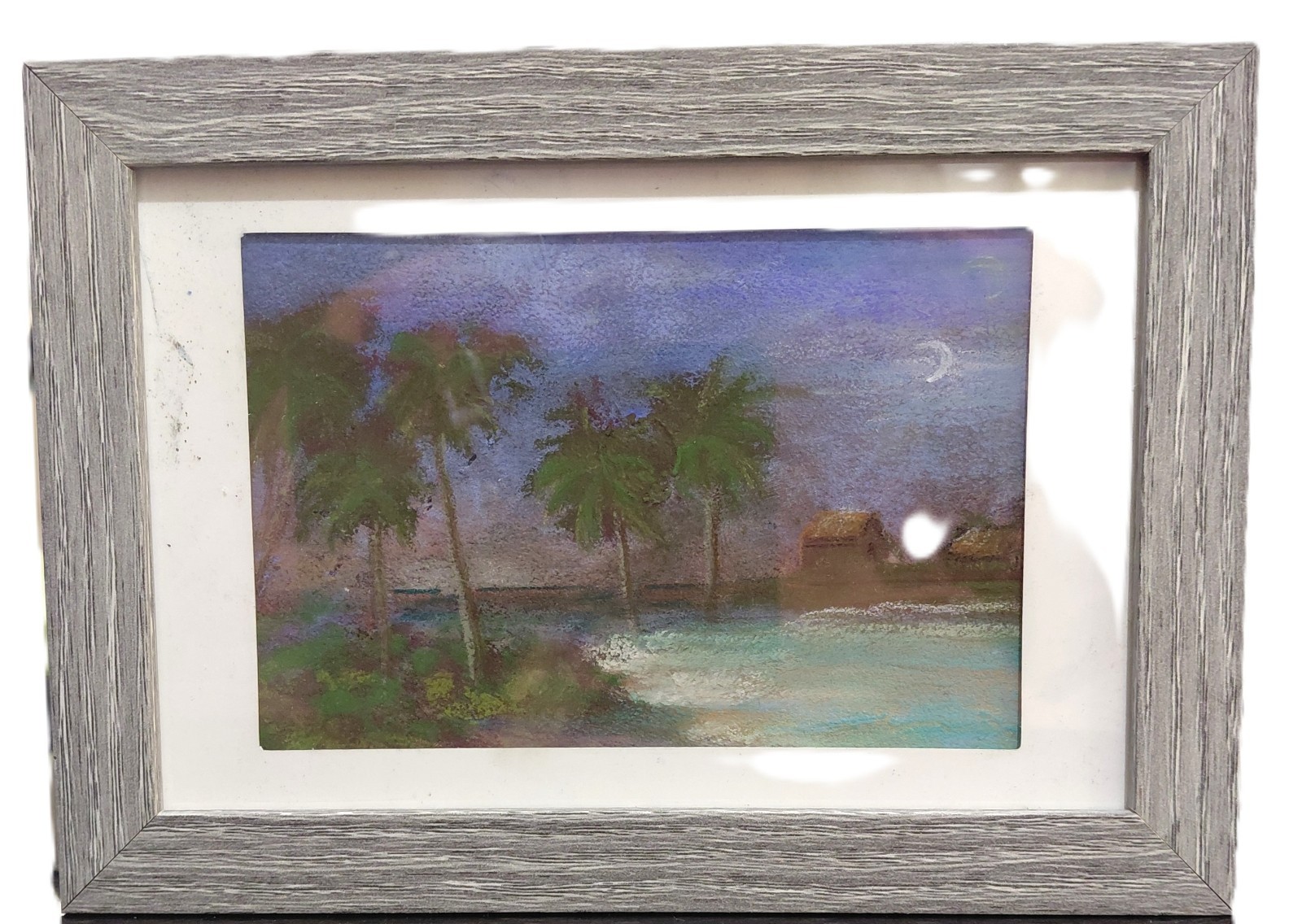 Original Miniature Soft Pastel Painting 5 x 7 Red Rock Landscape Moonligh Framed