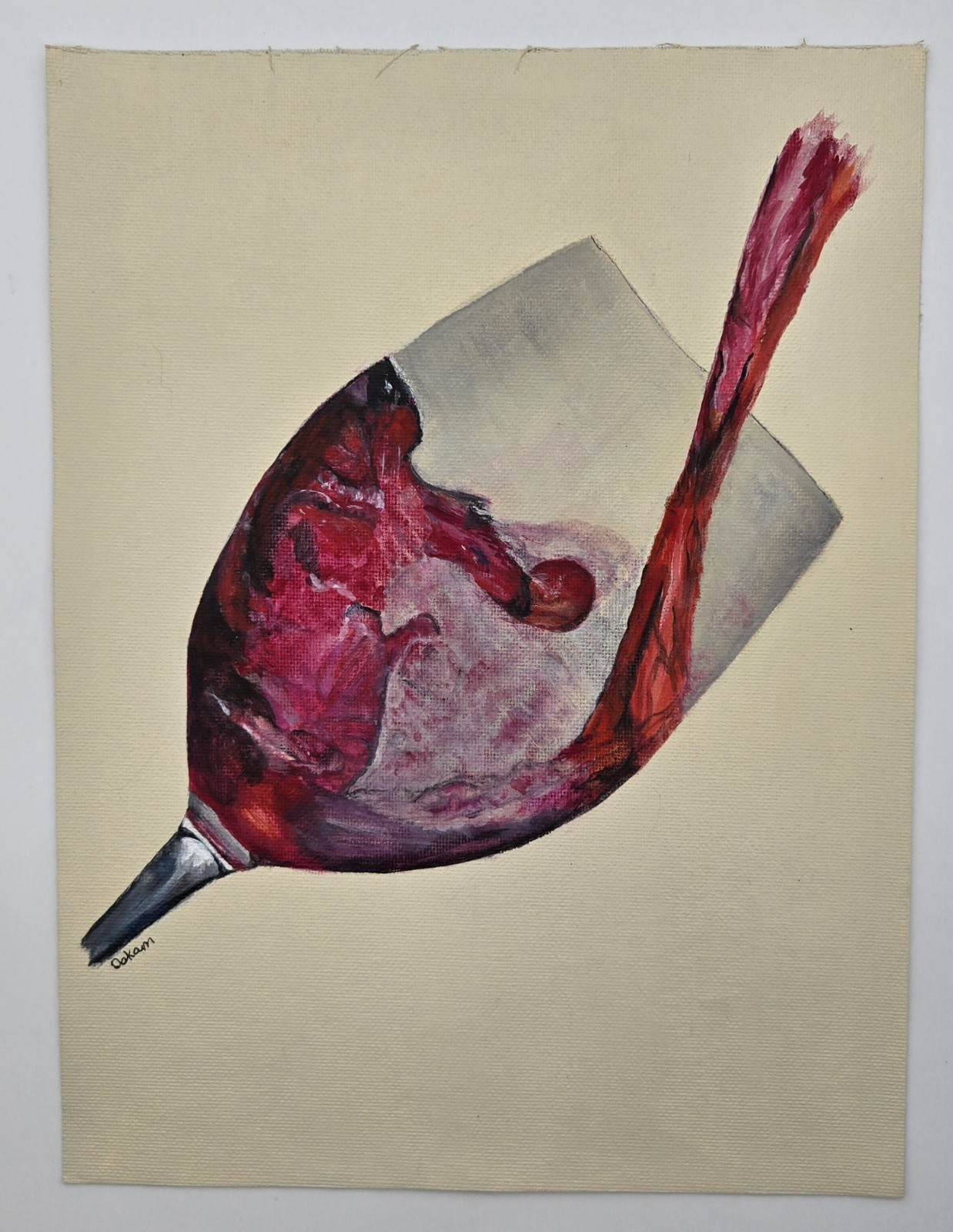 Original Acrylic Painting Red Wine Pour Glass 9×12 Realism Wall Art Canvas