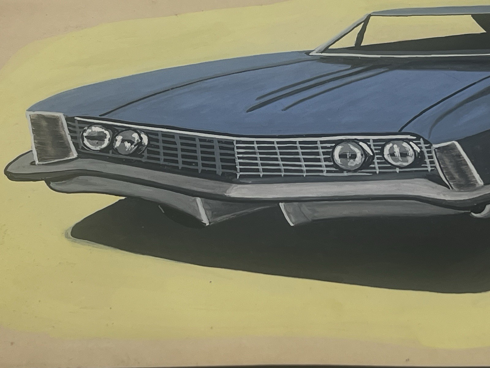 1963 Buick Riviera Original Hand Painted Automotive Artwork Mid Century Car Art